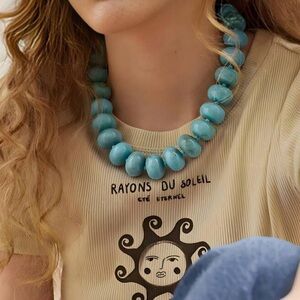 New Elegant Turquoise Blue Statement Beaded Resin Necklace